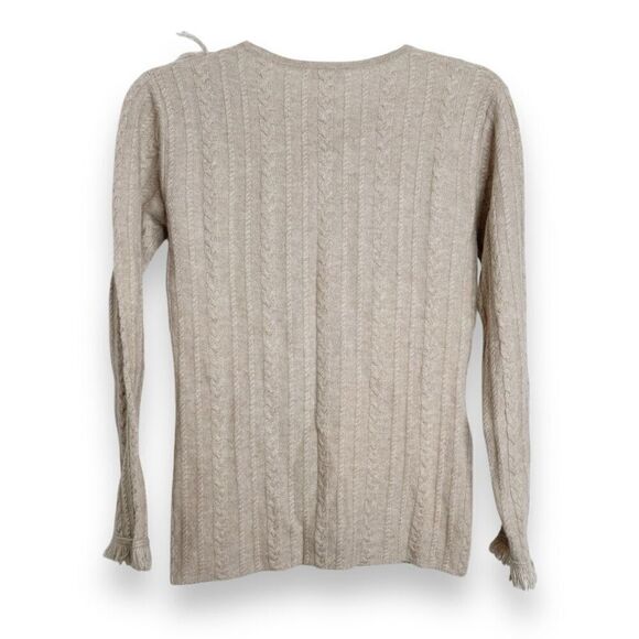 Dolores Piscotta Neutral Tan Cable Knit Cashmere Sweater with Fringe Women’s S - Picture 4 of 6
